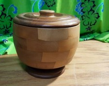 Vintage Hand Made Footed Wooden Round Gorgeous Bowl with Lid