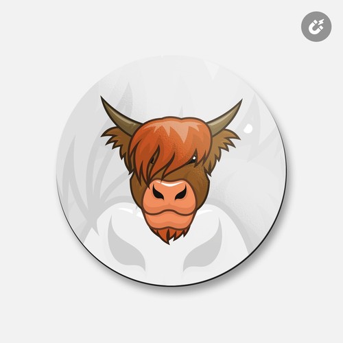 Highland Cow Head Animal | 4'' X 4'' Round Decorative Magnet - Picture 1 of 2
