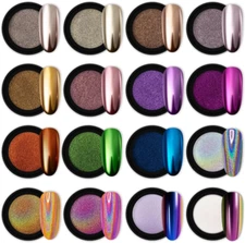 16 Jars Chrome Nail Powder Nail Art Fimo Striping Tape Lines Decoration Metallic