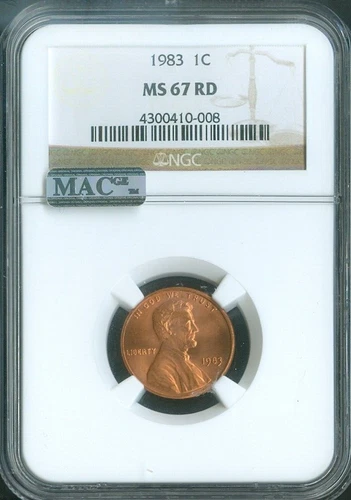 1983 LINCOLN MEMORIAL CENT NGC MS 67 RED MAC SPOTLESS.