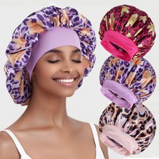 1PC Women's Leopard Print Satin Sleep Bonnet - Adjustable Night Cap for Hair Pro