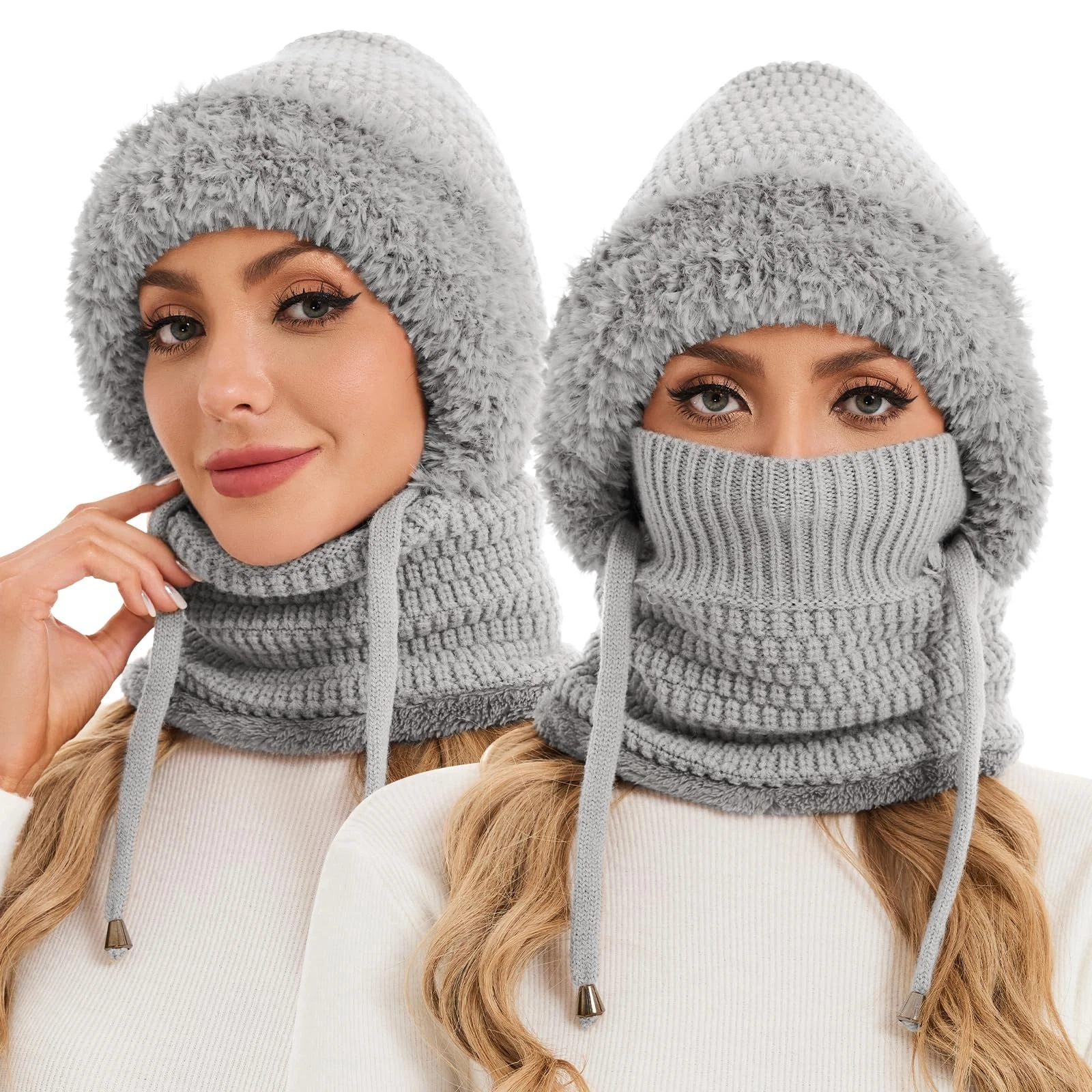 3 in 1 Beanie Hat for Women with Fleece Lined Scarf and Mask Outdoors Windpro...