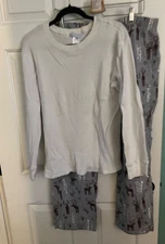 THE COMPANY STORE GREY DEER PRINT COTTON FLANNEL PAJAMA SET - SIZE XL