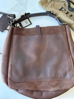 Filson Rugged Suede Leather Hobo Bag Dark Tobacco Purse Made in