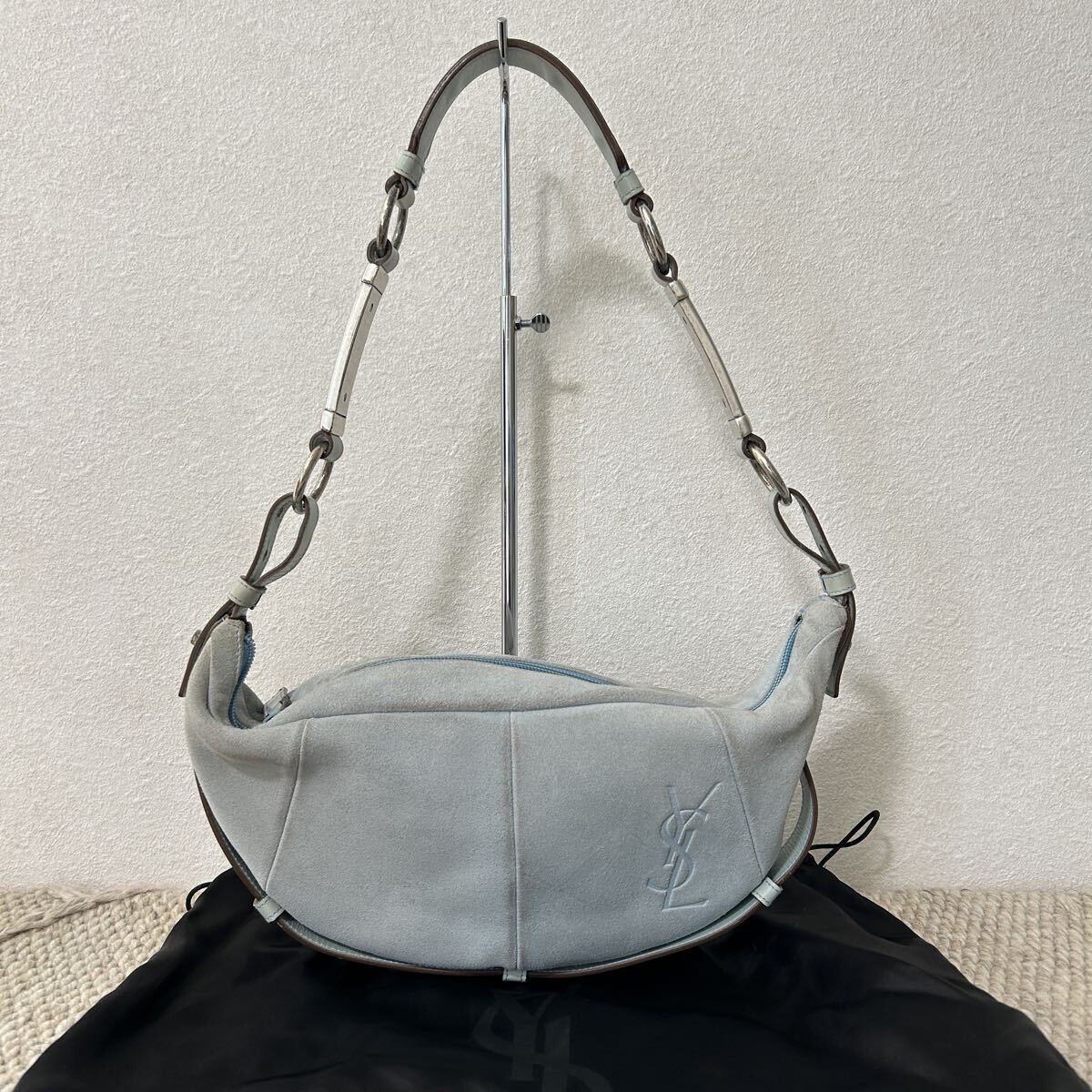 Yves Saint Laurent Rive Gauche Mombasa Blue Suede Shoulder Bag 00s