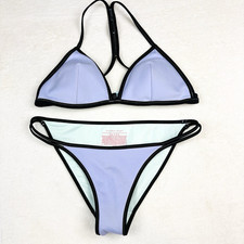 Victorias Secret Triangle Bikini Set Size Sm/Med Violet Black Sporty Racerback