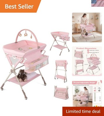 Portable Baby Changing Table, Foldable Diaper Changing Station with Wheels, A...