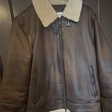 Calvin Klein Brown Leather Bomber Jacket, Zip Buckle, Lined Men's M