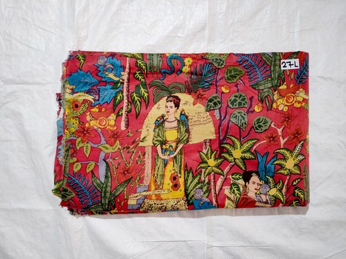 Indian Handmade Red Frida Print Dressmaking, Sewing Running Fabric 3 Yards - Picture 4 of 4