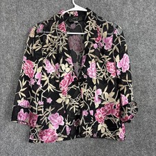 ALEX Evenings Petites Top Blazer  Womens Size MP Black Floral Sheer