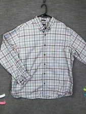 Eddie Bauer Shirt Mens 2XL Gray White Red Plaid Flannel Classic Fit Button Up