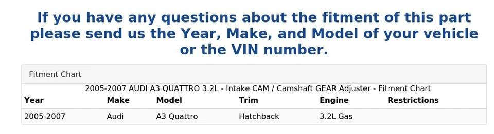 2005-2007 AUDI A3 QUATTRO 3.2L - впускной кулачок / распределительный вал GEAR регулятор - Изображение 4 из 4