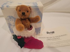 New Steiff Teddy Bear In Stocking Christmas Ornament 2009 Certificate and Box
