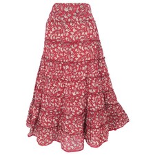 Langer Boho Stufenrock, Maxirock Hippie chic, Flamencorock - rot/beige