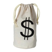 " " Bag Fabric Money Bag with Black Dollar Sign Print and Drawstring 1 piece