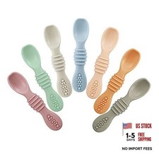 7 Pack Baby Led Weaning Spoons Silicone Baby Spoons Self Feeding Utensils,