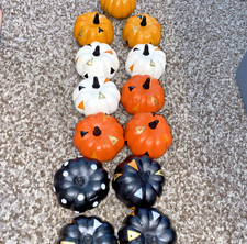 Set Of 13 Halloween Orange Black White Foam Pumpkins Small Decorative Pumpkins