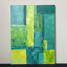 Vintage Impasto Abstract Expressionist Painting Green Palette Linear 24" x 18"