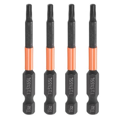 4pcs T15 Torx Head Screwdriver Bit 2.6'' Long 1/4'' Hex Magnetic Screw Driver