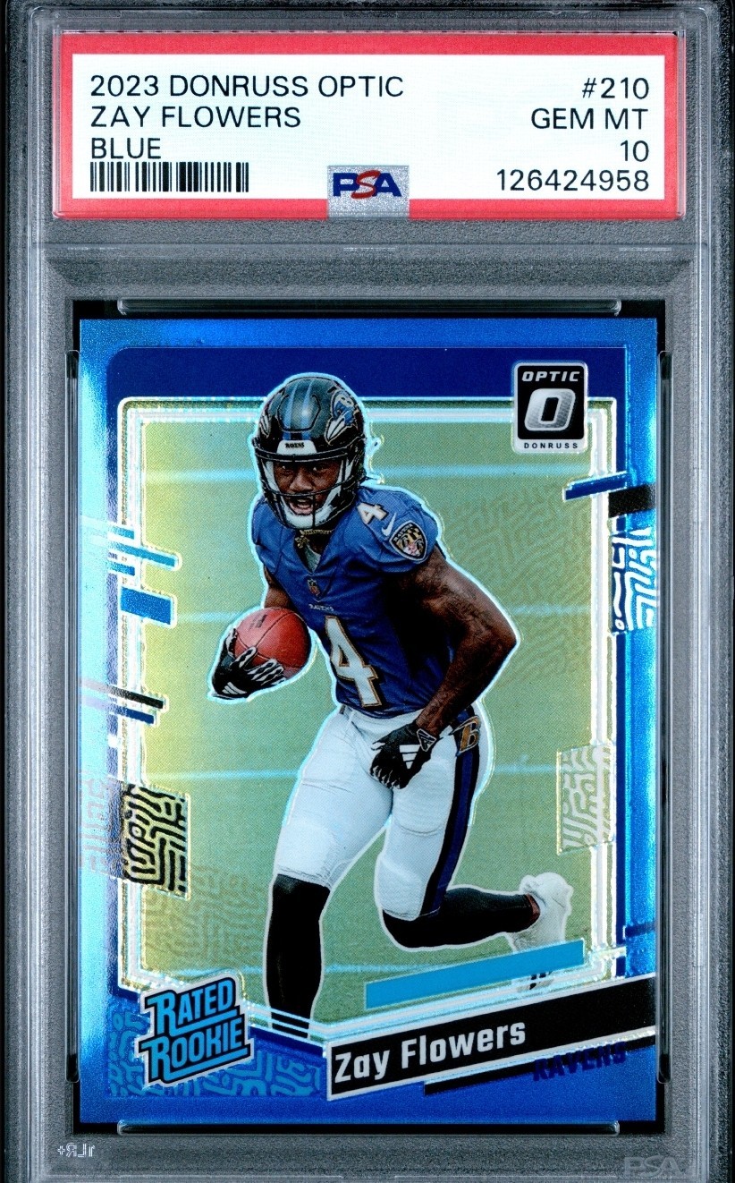 Zay Flowers 2023 Optic RC PSA 10 #210 Blue /199 Gem Mint Donruss Rated Rookie