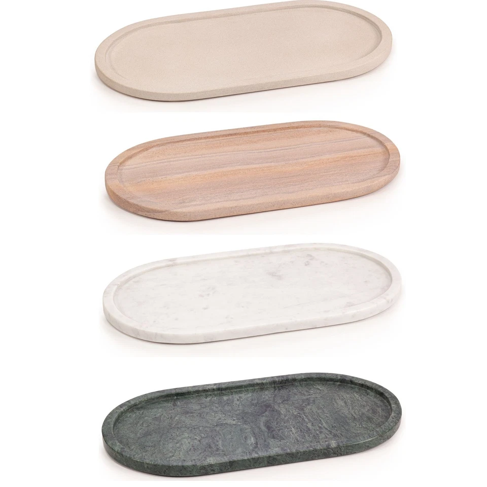 EHC Decorative Large Oval Stone/Marble Serving Vanity Tray Multipurpose Organizer