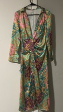 E18th Hour Baroque Print Multicolor Wrap Dress V-Neck Midi Long Sleeve Size 6