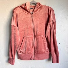 Felina Women Luxe Velour Zip-Up Hoodie Jacket Dusty Rose Mauve Pink Medium EUC