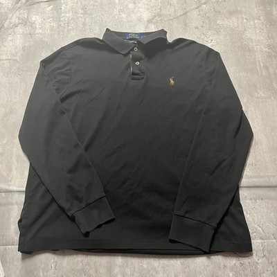 Polo Ralph Lauren Shirt Mens Large Black Pima Soft Touch Flesh Pony Long Sleeve