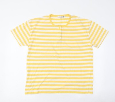 Paolucci Damen gelb gestreift Polyester Basic Knopfleiste Größe S Rundhals