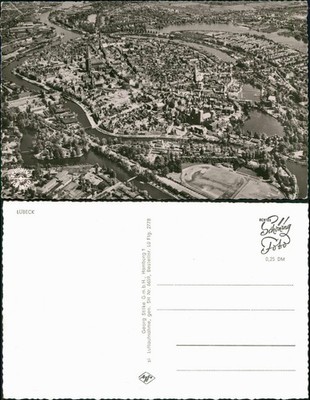 Lübeck aerial view flyover center of the Hanseatic city, aerial view 1965