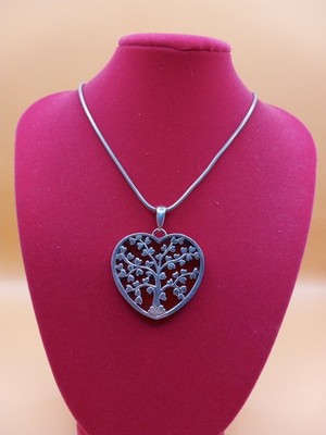  Sterling Silver Jasper Heart Tree Of Life Pendant W/ 925 Snake Necklace 