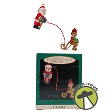 Monkey Melody & Santa Stringer Miniature Hallmark Keepsake Ornament New 1993