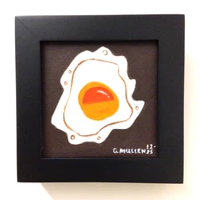 Original 4x4 Acrylic Painting Egg  Modern Abstract Cubism Canvas Kitchen Art