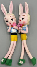 Vintage 60's Lot of 2 Easter Bunny Rabbit Knee Hugger Japan Pose Doll VERY NICE!
