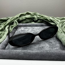 Black Oval Sunglasses Retro Slim Dark Tint Lenses Classic Women Accessories