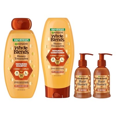 Garnier Whole Blends Honey Treasures for Dry, Damaged Hair (Bundle of 4 Items)
