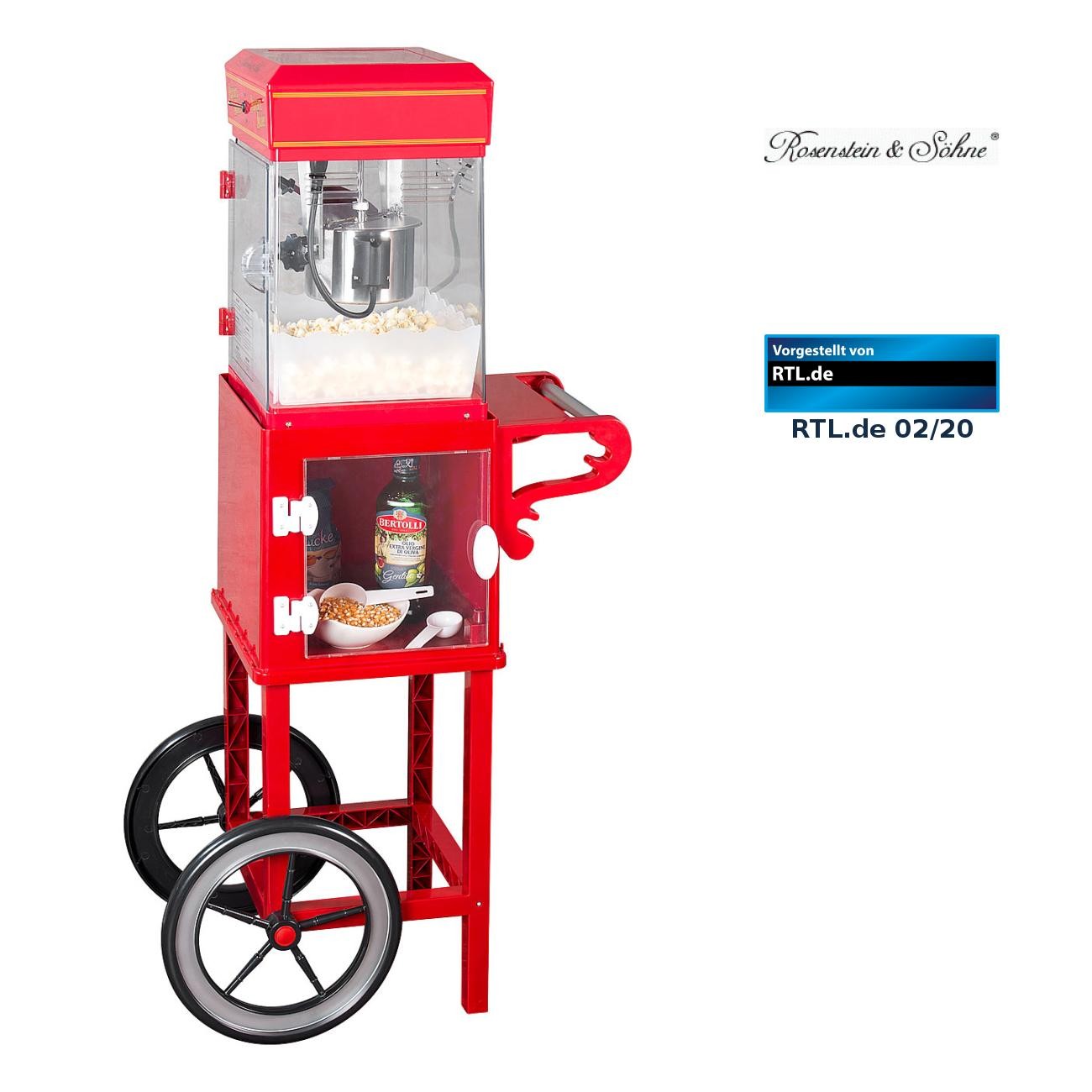 Retro-Popcorn-Maschine "Movie" und Rollwagen im 50er-Stil, rot