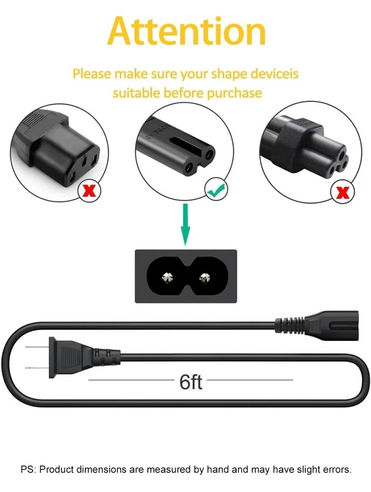 Universal 2-Prong AC Power Cord to 2-Slot Mini Fridge Replacement Cable 6 Feet - Image 3 of 4