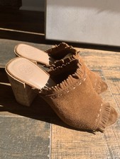 Tory Burch Huntington Tan Suede Fringe Mules Size 8 