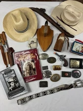 Western Themed Lot Flintlock Twister Nocona Tony Lama German Silver Yoke Buckle