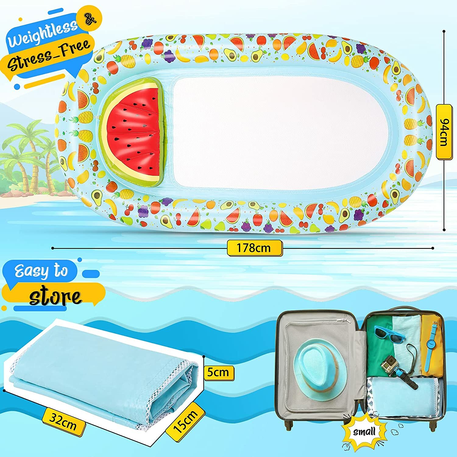 Bouee hamac flottant gonflable avec coussin ergonomique de mer