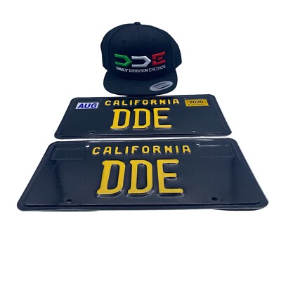 DDE Daily Driven Exotics Hat & Vanity  DDE  California License Plates