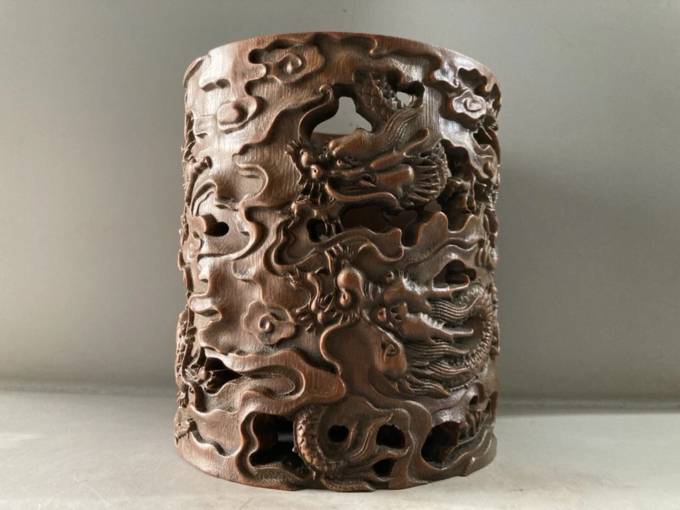 Collection Chinese Old Bamboo Carved Exquisite Dragon Brush Pot Antique Decor - Image 2 of 4