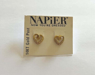 Napier Kristall Herz Ohrringe mit 14 Karat Gold Pfosten NEU