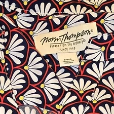Norm Thompson Womens Floral Print Long Sleeve Blouse PM Navy/White/Red