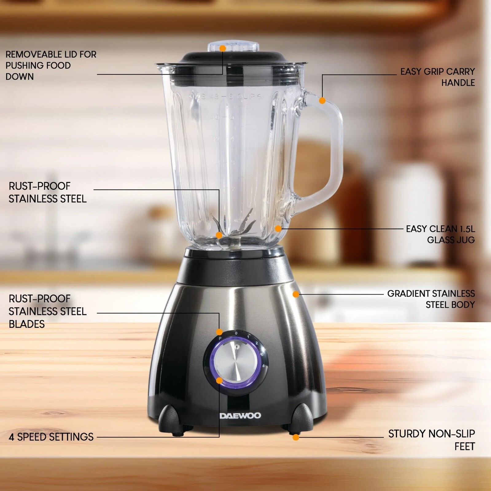 Daewoo Callisto Black Shaker 4 Speeds Glass Blending Jug Fruit Smoothie