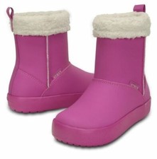 Crocs YOUTH Girls size J5 Pink Pull-On Fleece Lined Waterproof Winter Boots