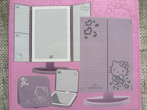 Impressions Vanity Hello Kitty TriFold LED and Compact Makeup Mirror Pink New - Picture 2 of 3