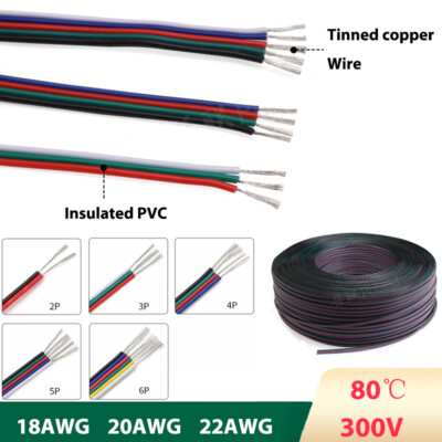 Flat Ribbon Cable Wire LED Connector Hook up Wires Flexible PVC 18/20/22AWG