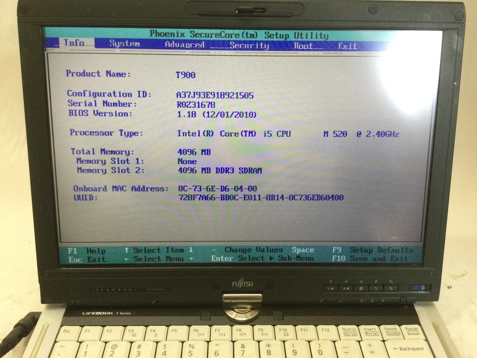 FUJITSU LIFEBOOK T SERIES T900 - BOOTS TO BIOS - INTEL I5 M520 - NO RAM- READ-BB - Image 3 of 4